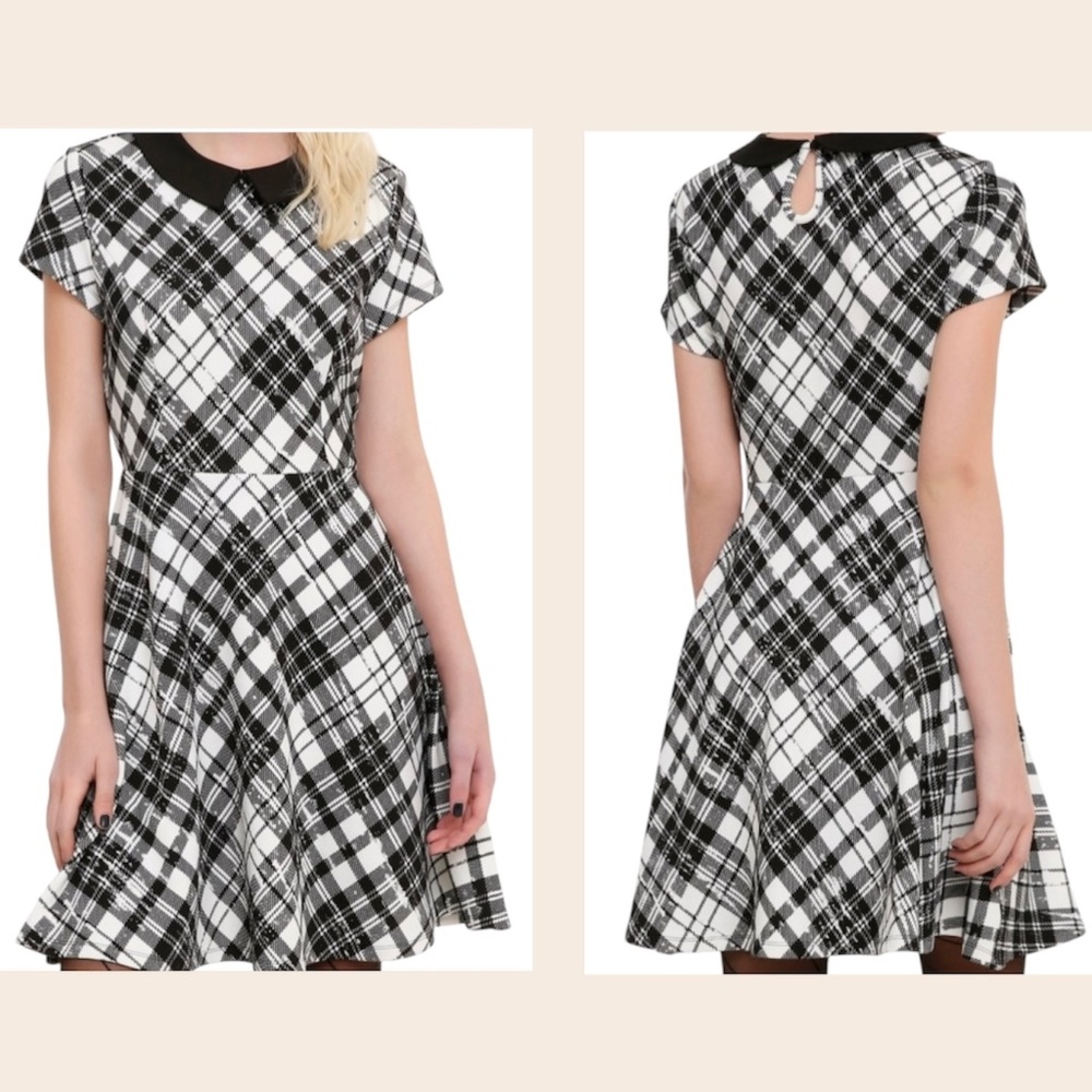 Hot Topic Black & White Plaid Collar Dress - SMALL